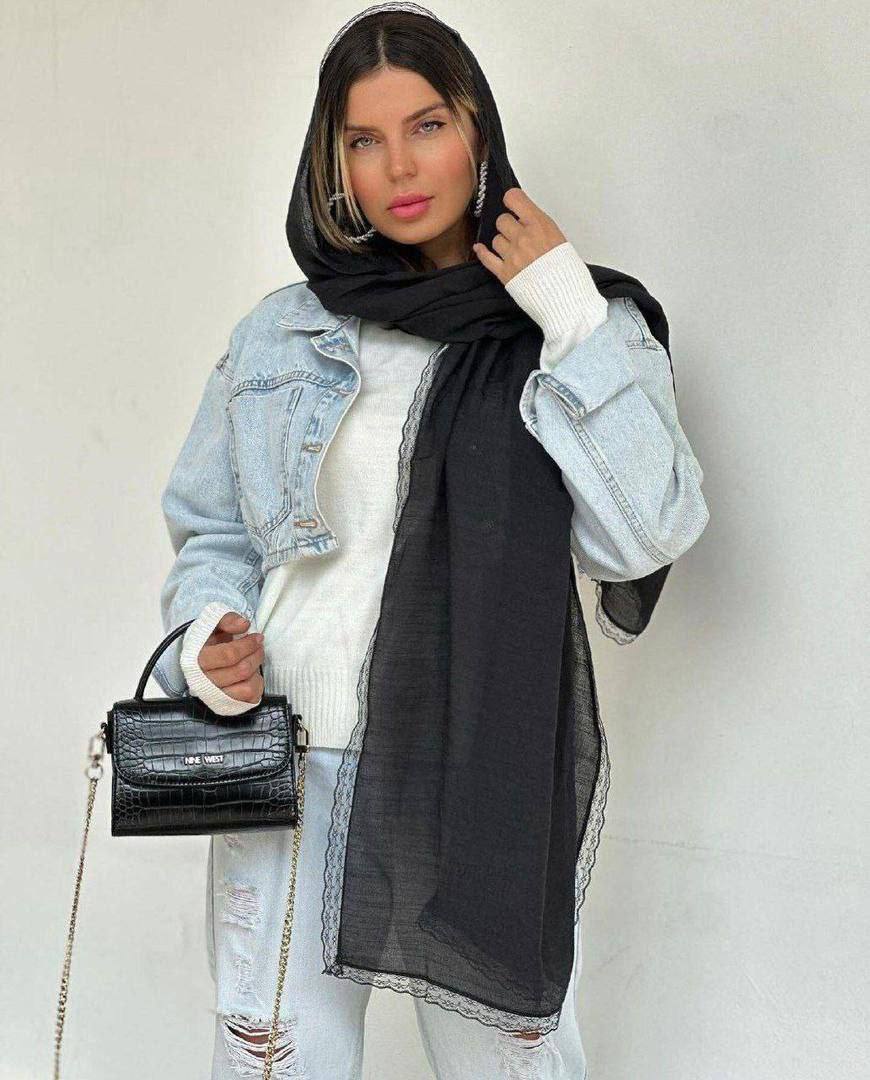 شال مشکی اسلپ دانتل دار