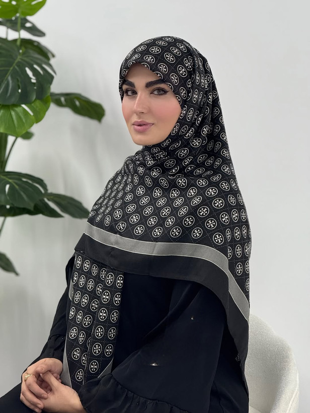 روسری نخ پنبه سفیدمشکی