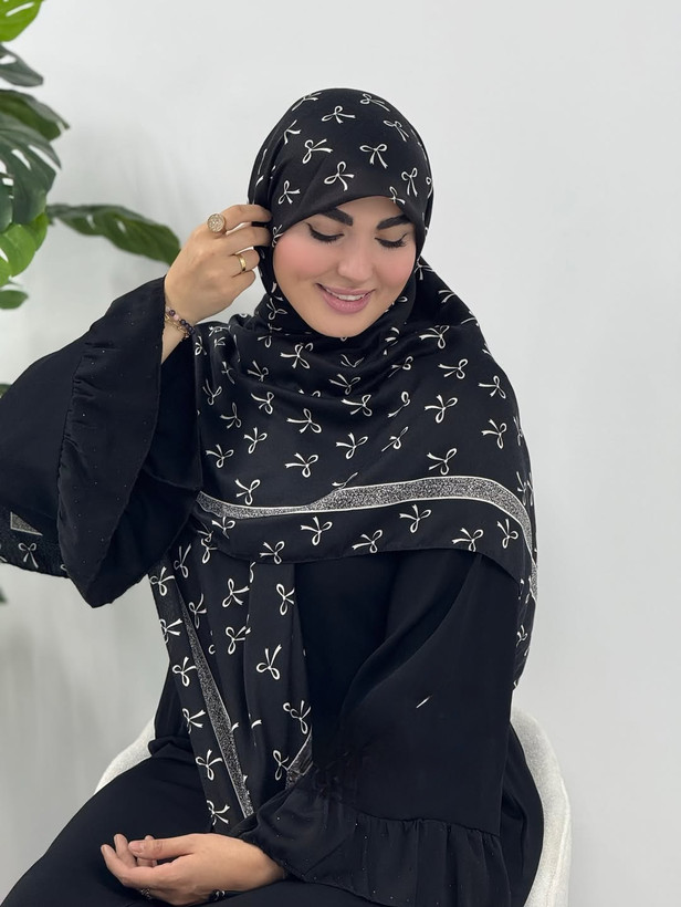 روسری نخ پنبه سفیدمشکی