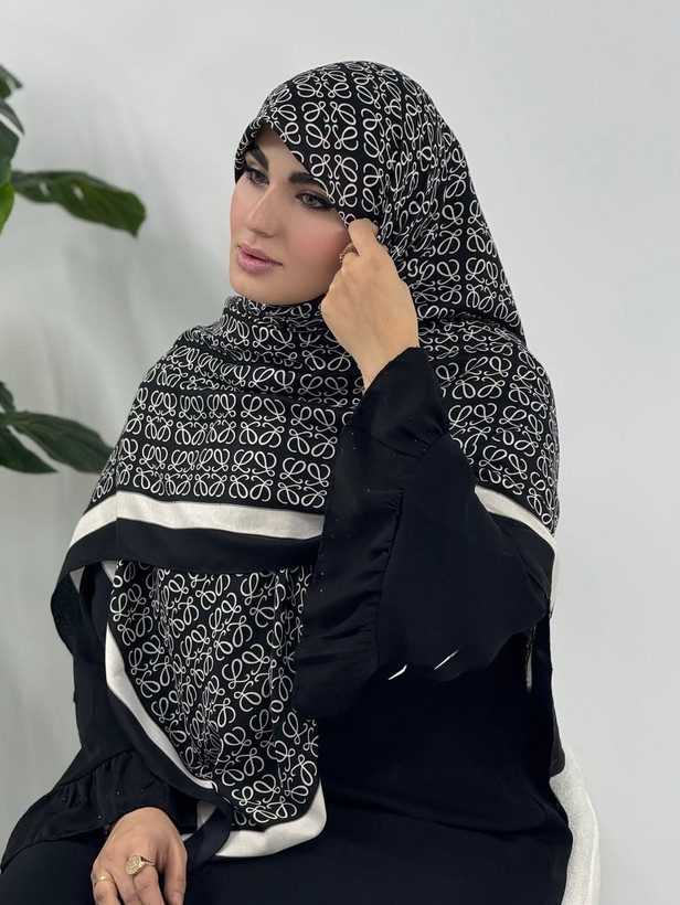 روسری نخ پنبه سفیدمشکی