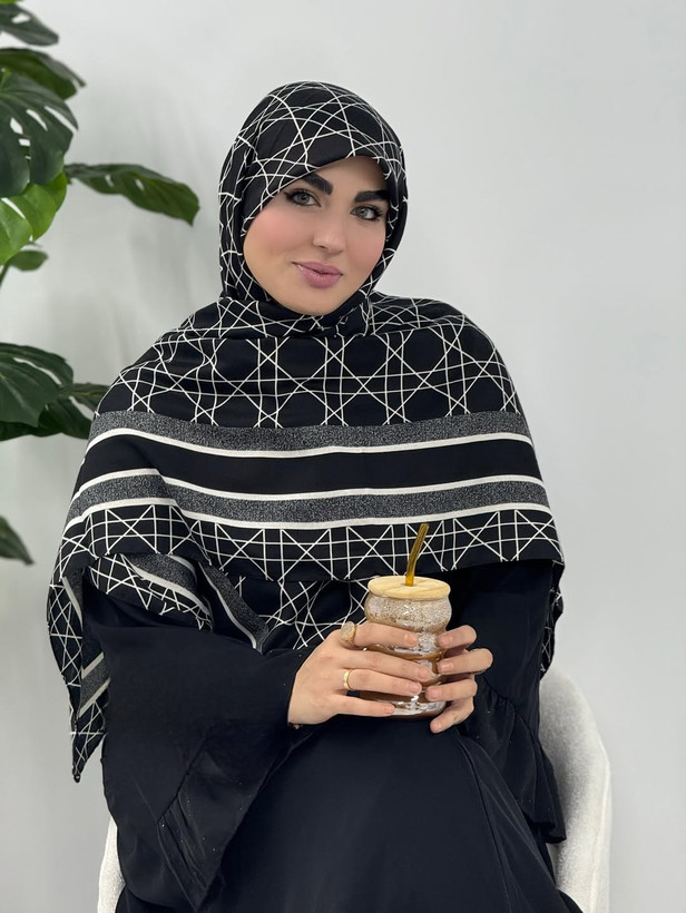 روسری نخ پنبه سفیدمشکی