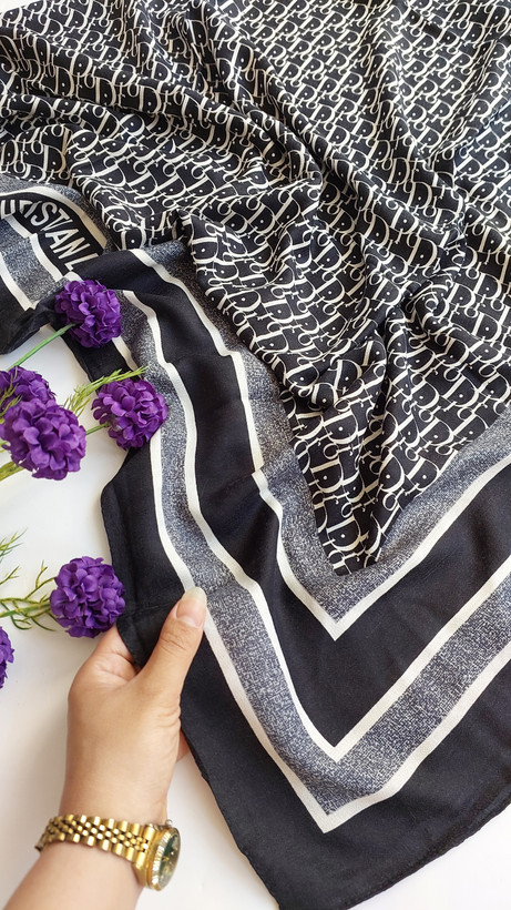 روسری نخ پنبه سفیدمشکی