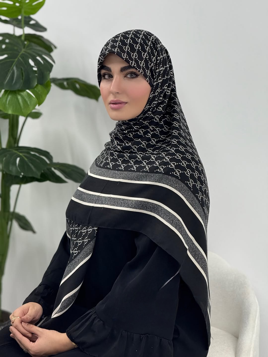 روسری نخ پنبه سفیدمشکی