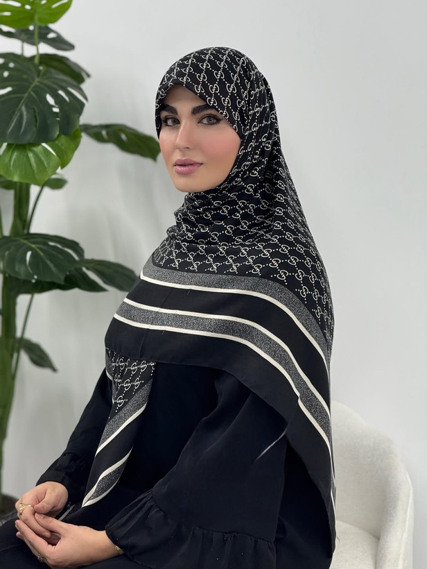 روسری نخ پنبه سفیدمشکی